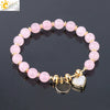 Natural Stone Beaded Bracelet For Women With Crystal Cluster Heart Charm Gold Plated Elastic Fashion Jewelry