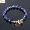 Natural Stone Beaded Bracelet For Women With Crystal Cluster Heart Charm Gold Plated Elastic Fashion Jewelry