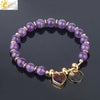 Natural Stone Beaded Bracelet For Women With Crystal Cluster Heart Charm Gold Plated Elastic Fashion Jewelry