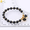 Natural Stone Beaded Bracelet For Women With Crystal Cluster Heart Charm Gold Plated Elastic Fashion Jewelry