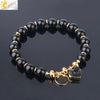 Natural Stone Beaded Bracelet For Women With Crystal Cluster Heart Charm Gold Plated Elastic Fashion Jewelry