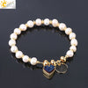 Natural Stone Beaded Bracelet For Women With Crystal Cluster Heart Charm Gold Plated Elastic Fashion Jewelry
