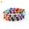 Natural Stone Beaded Bracelet With Antique Silver Tone Alloy Accents And Volcanic Rock Style Colorful Beads For Women And Unisex Wear
