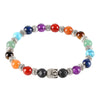 Natural Stone Beaded Bracelet With Antique Silver Tone Alloy Accents And Volcanic Rock Style Colorful Beads For Women And Unisex Wear
