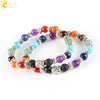 Natural Stone Beaded Bracelet With Antique Silver Tone Alloy Accents And Volcanic Rock Style Colorful Beads For Women And Unisex Wear