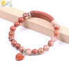 Natural Stone Beaded Bracelet With Heart Pendant Round Beads Elastic Rope Unisex Bracelet