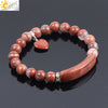 Natural Stone Beaded Bracelet With Heart Pendant Round Beads Elastic Rope Unisex Bracelet