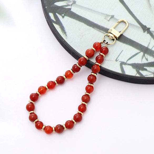 Natural Stone Beaded Mobile Phone Lanyard Hanging Chain Handmade Beaded Pendant