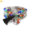 Natural Stone Beaded Multi Loop Wrap Bracelet With Tree Of Life Charm Elastic Electroplated Alloy Jewelry For Unisex