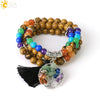 Natural Stone Beaded Multi Loop Wrap Bracelet With Tree Of Life Charm Elastic Electroplated Alloy Jewelry For Unisex