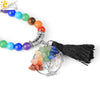 Natural Stone Beaded Multi Loop Wrap Bracelet With Tree Of Life Charm Elastic Electroplated Alloy Jewelry For Unisex