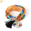 Natural Stone Beaded Multi Loop Wrap Bracelet With Tree Of Life Charm Elastic Electroplated Alloy Jewelry For Unisex