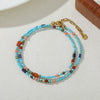 Natural Stone Beaded Necklace Handmade With Blue Pine Lapis Lazuli Red Agate Natural Freshwater Pearls Stainless Steel Geometric Style