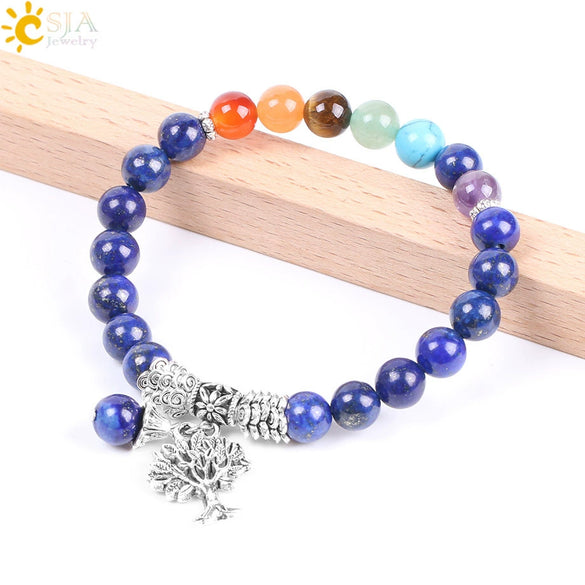 Natural Stone Beaded Tree Of Life Bracelet With Lapis Lazuli And Colorful Crystal Elastic Rope Minimalist Fashion Jewelry For Women