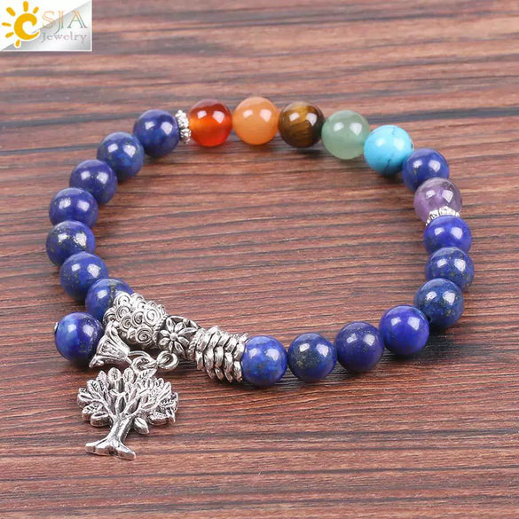 Natural Stone Beaded Tree Of Life Bracelet With Lapis Lazuli And Colorful Crystal Elastic Rope Minimalist Fashion Jewelry For Women