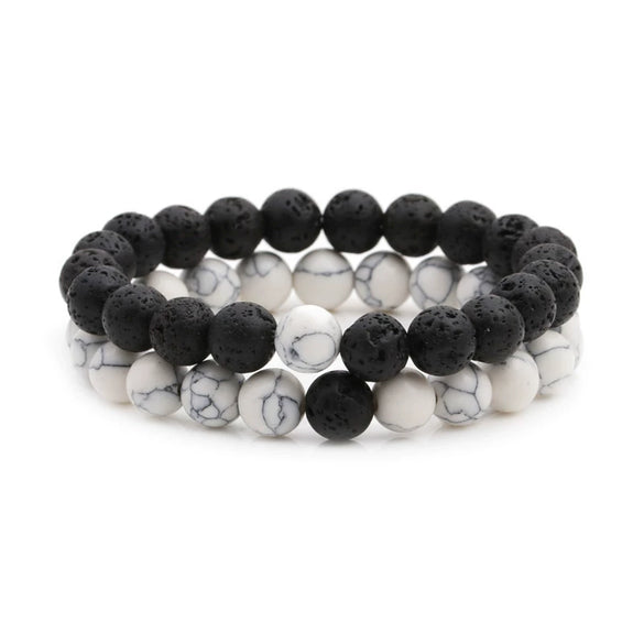 Natural Stone Bracelet Volcanic Tiger Stone White Pine Agate Elastic Thread Beaded Handmade Styling With Letters Numbers Text