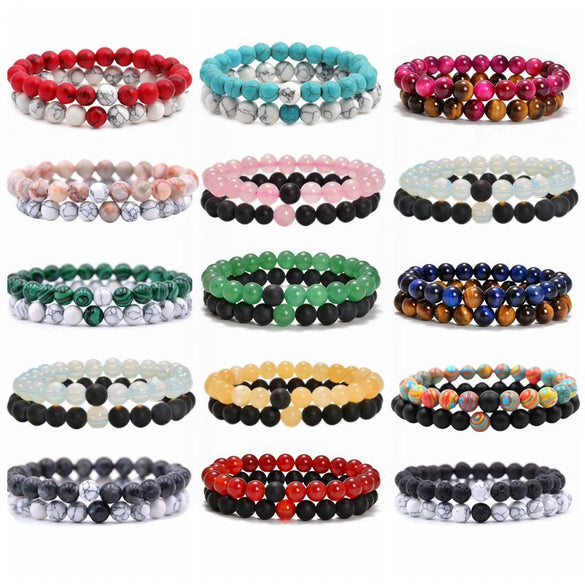 Natural Stone Bracelet Volcanic Tiger Stone White Pine Agate Elastic Thread Beaded Handmade Styling With Letters Numbers Text