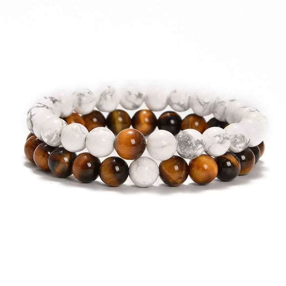 Natural Stone Bracelet Volcanic Tiger Stone White Pine Agate Elastic Thread Beaded Handmade Styling With Letters Numbers Text