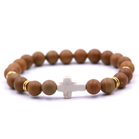 Natural Stone Cross Bracelet Fashion Unisex Beaded Bracelet With White Turquoise And Multicolor Options