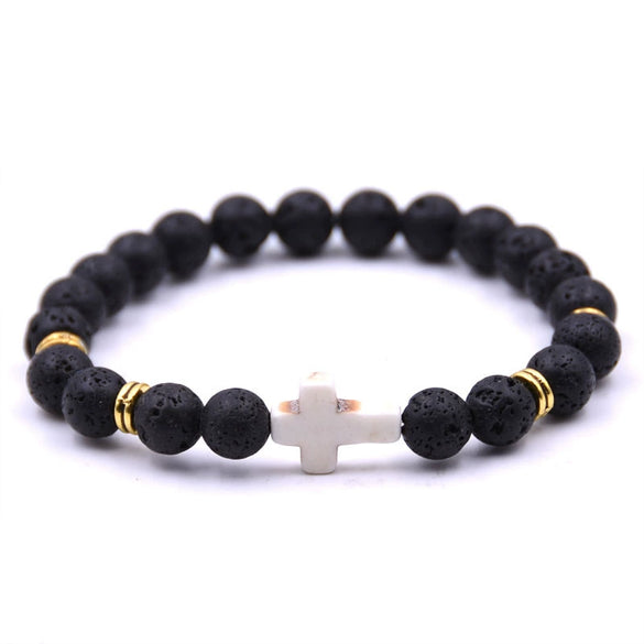 Natural Stone Cross Bracelet Fashion Unisex Beaded Bracelet With White Turquoise And Multicolor Options