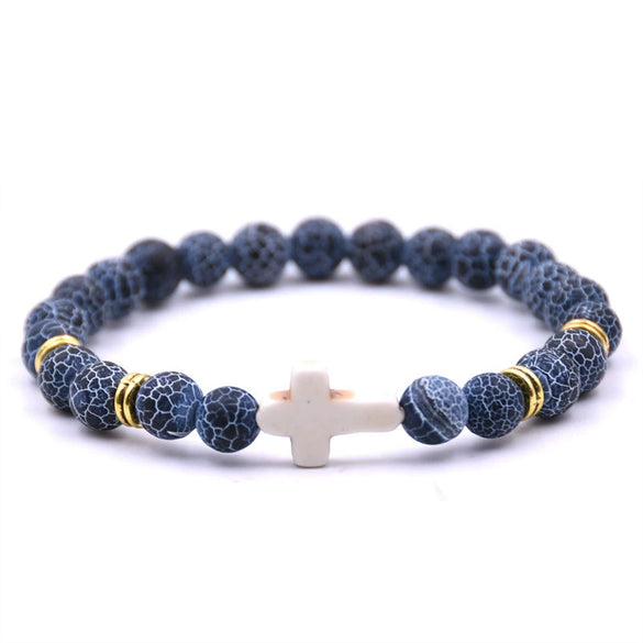 Natural Stone Cross Bracelet Fashion Unisex Beaded Bracelet With White Turquoise And Multicolor Options
