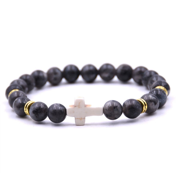 Natural Stone Cross Bracelet Fashion Unisex Beaded Bracelet With White Turquoise And Multicolor Options