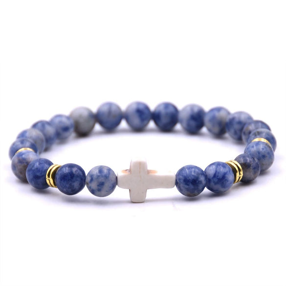 Natural Stone Cross Bracelet Fashion Unisex Beaded Bracelet With White Turquoise And Multicolor Options