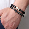 Natural Stone Cross Handwoven Bracelet Retro Vintage Unisex Jewelry