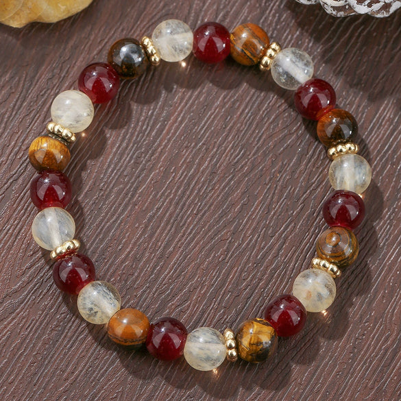 Natural Stone Crystal Bracelet Handmade Round Shape Unisex Tiger Eye Red Agate