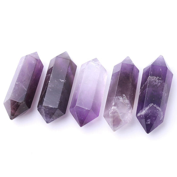 Natural Stone Crystal Column Ornament White Crystal And Amethyst Hexagonal Point Decorative Display Piece