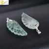 Natural Stone Crystal Pendant Necklace With Hand Cut Green Fluorite Angel Wings On Ball Chain Simple Unisex Fashion Jewelry