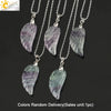 Natural Stone Crystal Pendant Necklace With Hand Cut Green Fluorite Angel Wings On Ball Chain Simple Unisex Fashion Jewelry