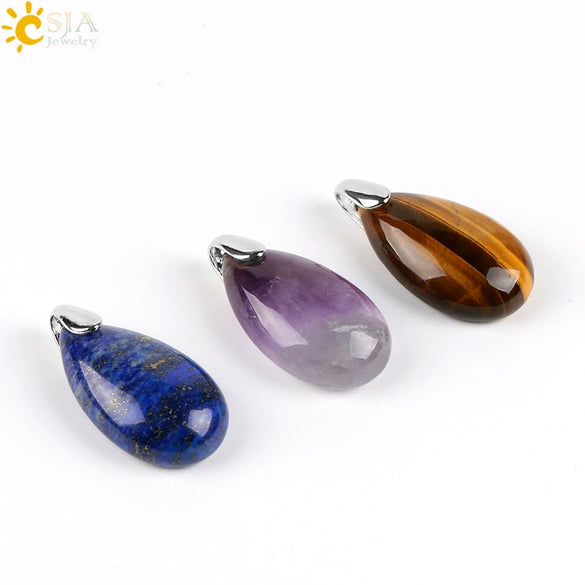 Natural Stone Crystal Teardrop Pendant Necklace With Copper Accessories Ins Style Jewelry Wholesale