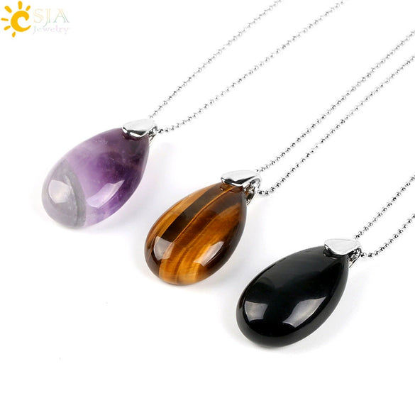 Natural Stone Crystal Teardrop Pendant Necklace With Copper Accessories Ins Style Jewelry Wholesale