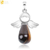 Natural Stone Drop Shaped Pendant Necklace With Polished Copper Angel Wings Creative Personality Jewelry For Women
