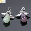 Natural Stone Drop Shaped Pendant Necklace With Polished Copper Angel Wings Creative Personality Jewelry For Women