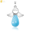Natural Stone Drop Shaped Pendant Necklace With Polished Copper Angel Wings Creative Personality Jewelry For Women