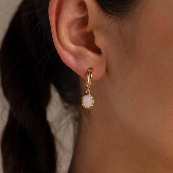 Natural Stone Earrings Copper Geometric Style 24K Real Gold Electroplated