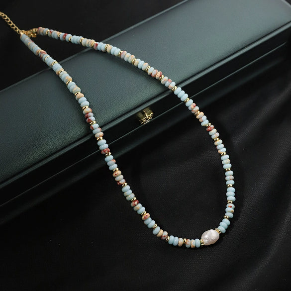 Natural Stone Freshwater Pearl Gold Plated Handmade Elegant Clavicle Necklace For Women