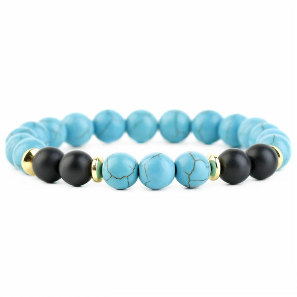 Natural Stone Geometric Bracelet With Tiger Eye And Turquoise Style Unisex Jewelry Accessory