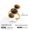 Natural Stone Geometric Ring With Tiger Eye And Lapis Lazuli Pvd Vacuum Gold Plated Stainless Steel Jewelry For Women