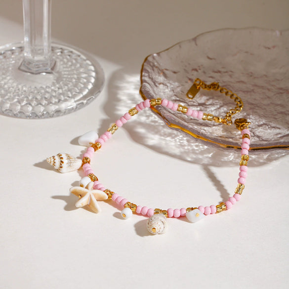 Natural Stone Geometric Style Anklet In Titanium Steel And 18K Gold