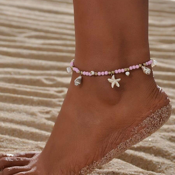 Natural Stone Geometric Style Anklet In Titanium Steel And 18K Gold