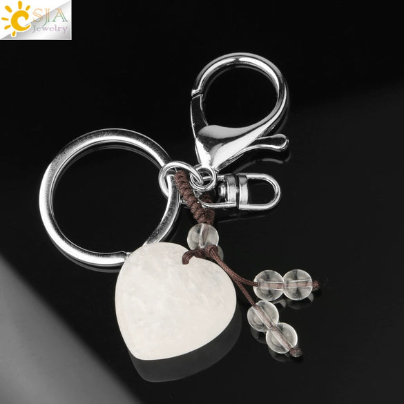 Natural Stone Heart Keychain With Hand Woven Short Tassel Minimalist Electroplated Key Pendant Accessory