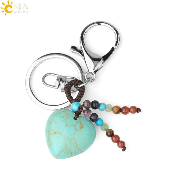 Natural Stone Heart Keychain With Hand Woven Short Tassel Minimalist Electroplated Key Pendant Accessory