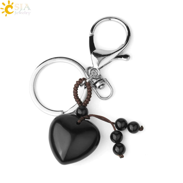 Natural Stone Heart Keychain With Hand Woven Short Tassel Minimalist Electroplated Key Pendant Accessory