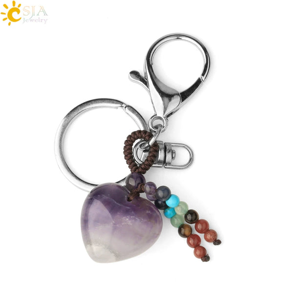 Natural Stone Heart Keychain With Hand Woven Short Tassel Minimalist Electroplated Key Pendant Accessory