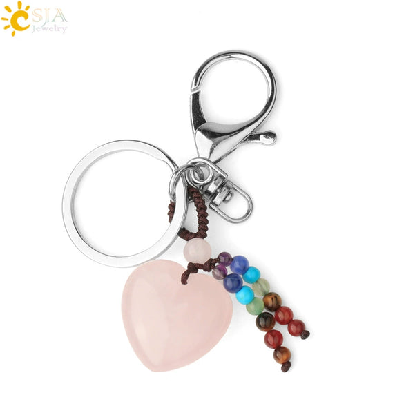 Natural Stone Heart Keychain With Hand Woven Short Tassel Minimalist Electroplated Key Pendant Accessory