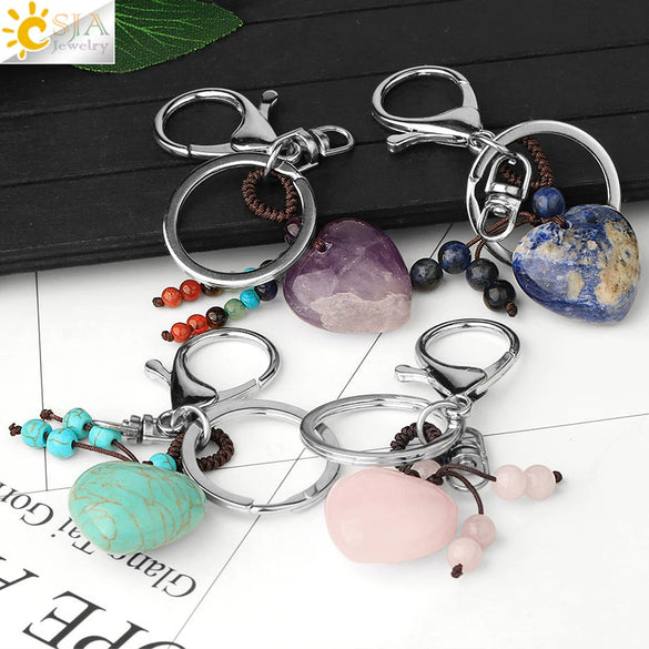 Natural Stone Heart Keychain With Hand Woven Short Tassel Minimalist Electroplated Key Pendant Accessory