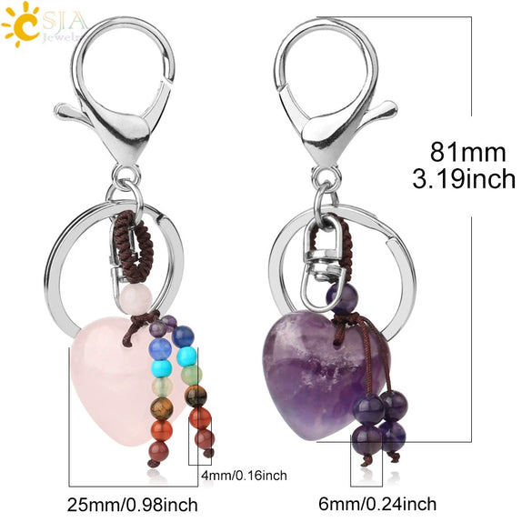 Natural Stone Heart Keychain With Hand Woven Short Tassel Minimalist Electroplated Key Pendant Accessory